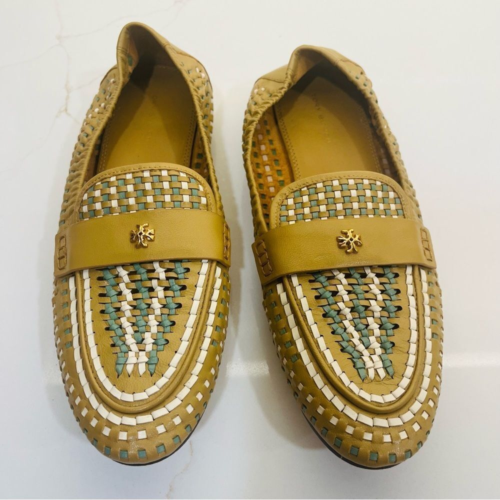 Tory Burch Tan & Teal Woven Flats - Picture 4 of 12